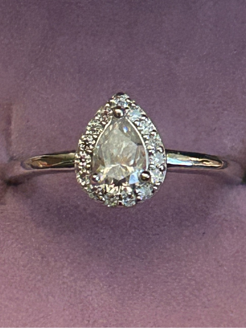 1.00CTW Genuine Moissanite Pear-Shaped Halo Ring 💍 in 925 Sterling Sliver Size 5